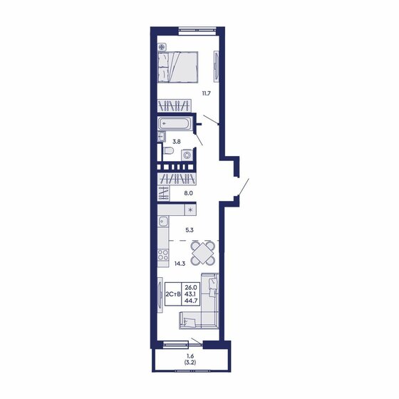 47,5 м², 2-комнатная квартира 5 300 000 ₽ - изображение 106