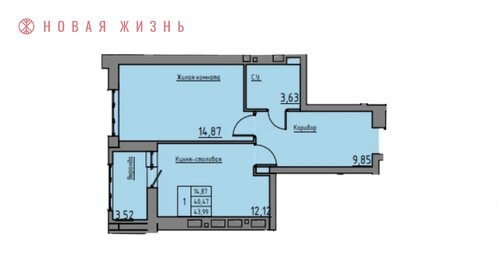 Квартира 40 м², 1-комнатная - изображение 1