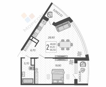 Квартира 62,1 м², 2-комнатная - изображение 1