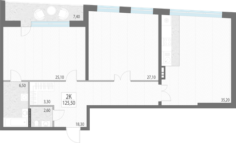 Квартира 125,4 м², 2-комнатная - изображение 1