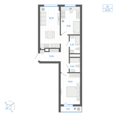 Квартира 64,8 м², 2-комнатная - изображение 2
