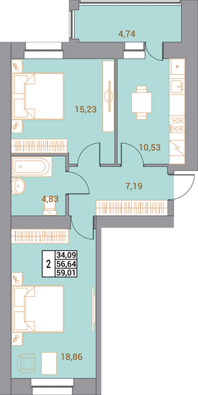 57 м², 3-комнатная квартира 6 100 000 ₽ - изображение 58