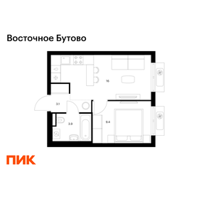 Квартира 32,4 м², 1-комнатная - изображение 1