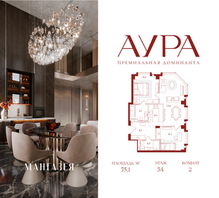 Квартира 75,1 м², 2-комнатная - изображение 1