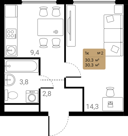 30 м², 1-комнатная квартира 10 942 548 ₽ - изображение 19