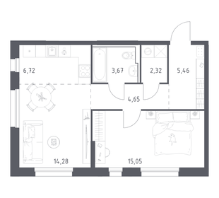 Квартира 52,2 м², 1-комнатная - изображение 1