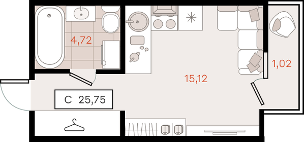 Квартира 25,8 м², студия - изображение 1