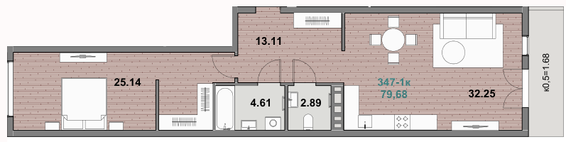 Квартира 79,7 м², 1-комнатная - изображение 1