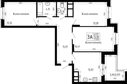 Квартира 77,8 м², 3-комнатная - изображение 1