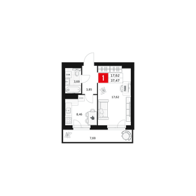 Квартира 37,5 м², 1-комнатная - изображение 1