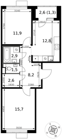 Квартира 56,9 м², 2-комнатная - изображение 1