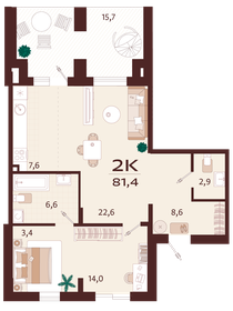 Квартира 81,4 м², 2-комнатная - изображение 1