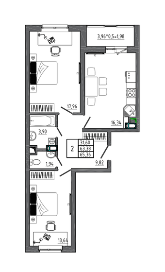 65,4 м², 2-комнатная квартира 8 749 090 ₽ - изображение 19