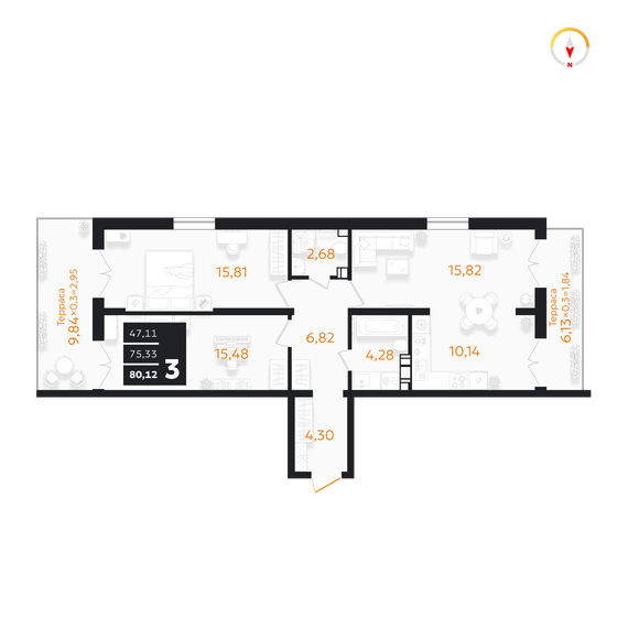 75,9 м², 3-комнатная квартира 12 142 400 ₽ - изображение 25