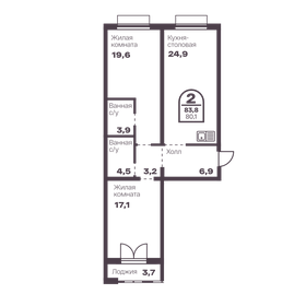 Квартира 80,1 м², 2-комнатная - изображение 3