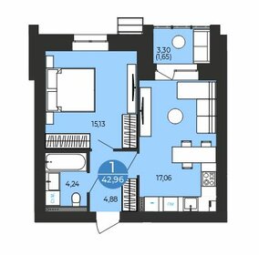 Квартира 43 м², 1-комнатная - изображение 1