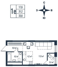Квартира 33,6 м², 1-комнатная - изображение 1