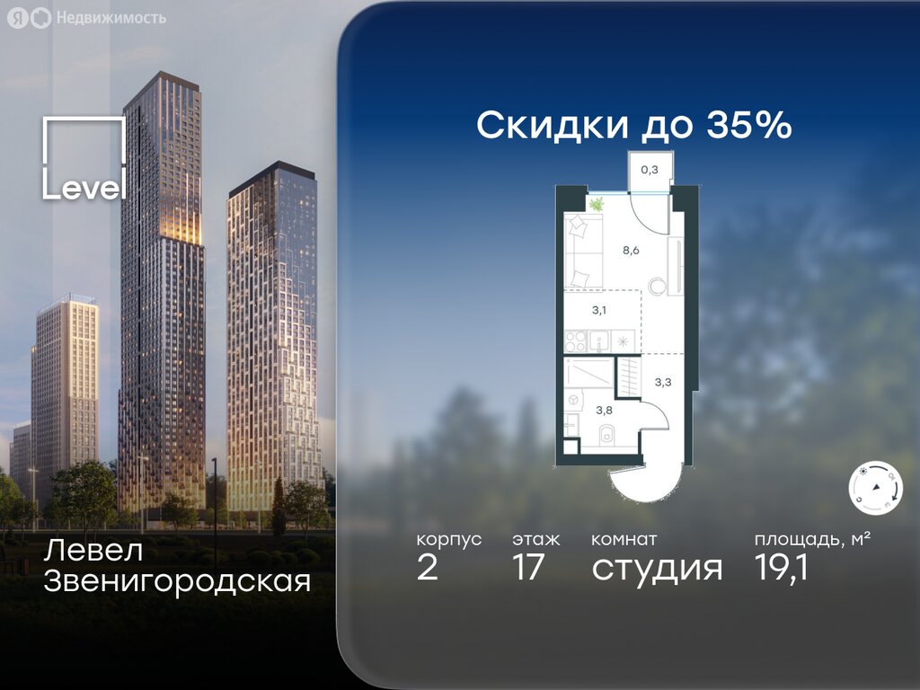 Варианты планировок ЖК Левел Звенигородская - планировка 5