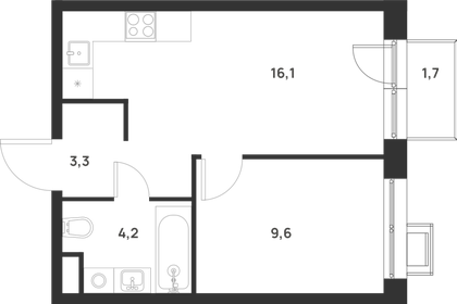 Квартира 33,7 м², 1-комнатная - изображение 1