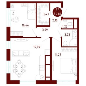 Квартира 54,9 м², 2-комнатная - изображение 1