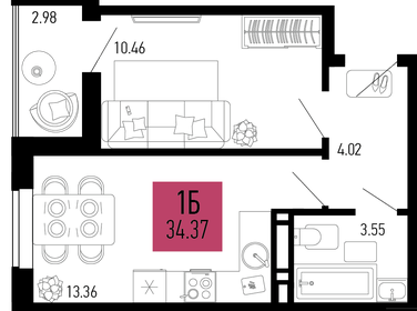 Квартира 34,4 м², 1-комнатная - изображение 1