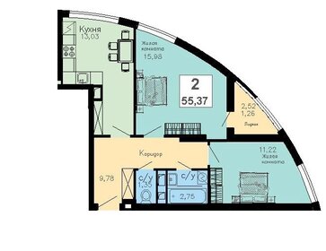 Квартира 55,4 м², 2-комнатная - изображение 1