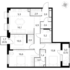 Квартира 93,5 м², 4-комнатная - изображение 3