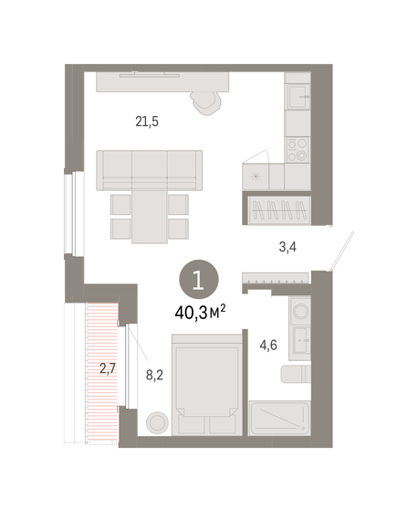 42,1 м², 1-комнатная квартира 9 970 000 ₽ - изображение 27