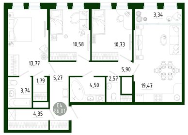 Квартира 86 м², 3-комнатная - изображение 1