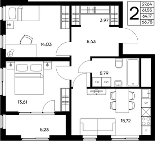 Квартира 66,8 м², 2-комнатная - изображение 1