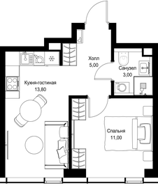 Квартира 32,8 м², 1-комнатная - изображение 2