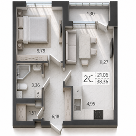 Квартира 38,4 м², 2-комнатная - изображение 1