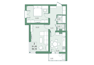 Квартира 51,2 м², 2-комнатная - изображение 2