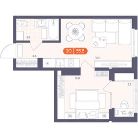 Квартира 35,8 м², 2-комнатная - изображение 1
