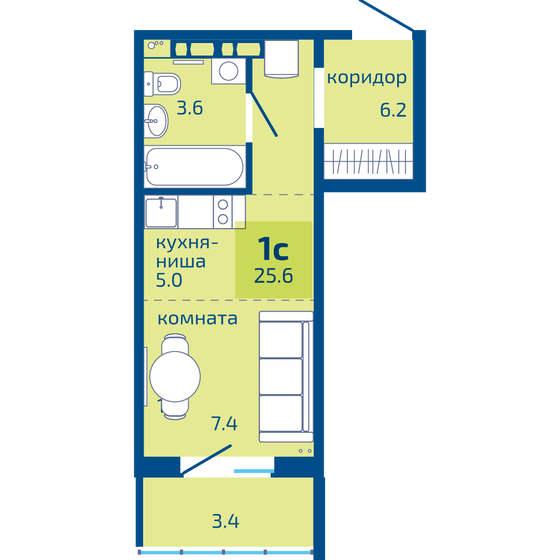 22,2 м², квартира-студия 3 370 000 ₽ - изображение 65