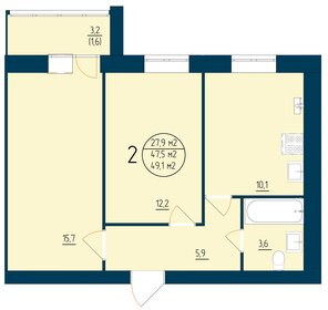 Квартира 49,1 м², 2-комнатная - изображение 1