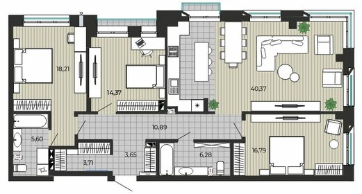 Квартира 123,4 м², 3-комнатная - изображение 1
