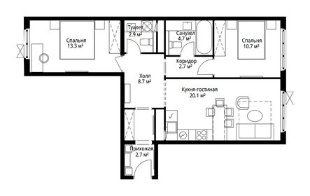 Квартира 65,8 м², 2-комнатная - изображение 2