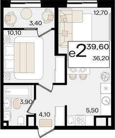 Квартира 39,6 м², 2-комнатная - изображение 1