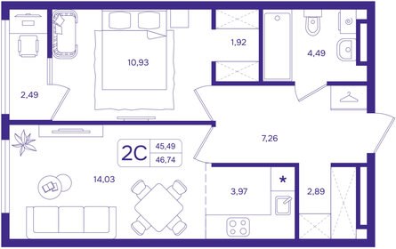 Квартира 46,6 м², студия - изображение 1