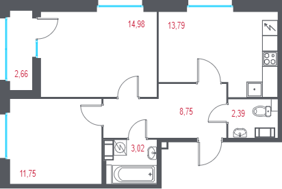Квартира 56 м², 2-комнатная - изображение 1