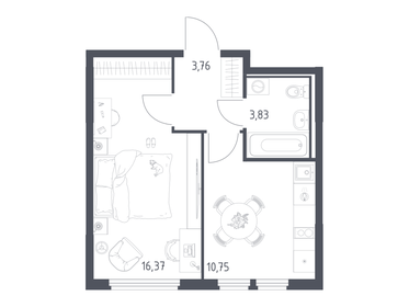 Квартира 34,7 м², 1-комнатная - изображение 1