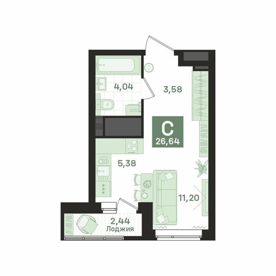 35,3 м², квартира-студия 7 334 080 ₽ - изображение 25