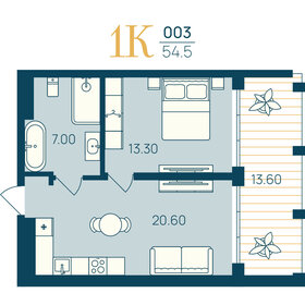 Квартира 54,5 м², 2-комнатные - изображение 1