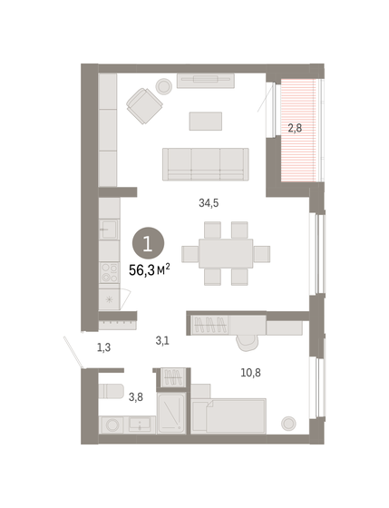 42,1 м², 1-комнатная квартира 9 970 000 ₽ - изображение 15
