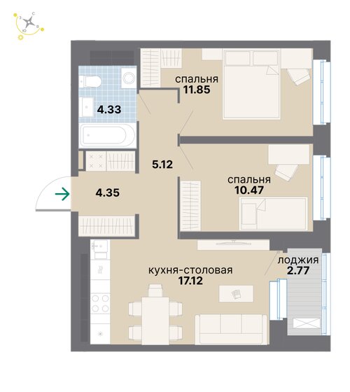 64,2 м², 2-комнатная квартира 9 282 879 ₽ - изображение 18