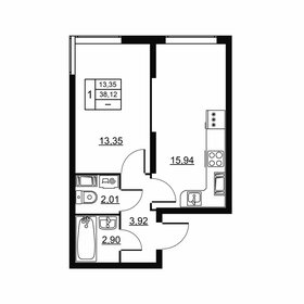 Квартира 38,1 м², 1-комнатная - изображение 1