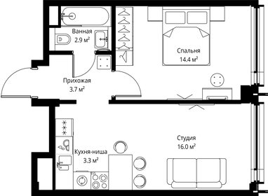 Квартира 40,3 м², 1-комнатная - изображение 2