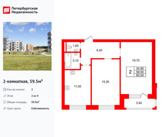 Квартира 59,5 м², 2-комнатная - изображение 1