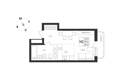 Квартира 30,3 м², 1-комнатная - изображение 1
